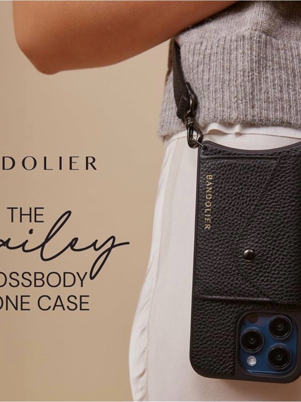 Bandolier Black Leather Crossbody Phone Case with Detachable Strap 15 Pro - Picture 11 of 11